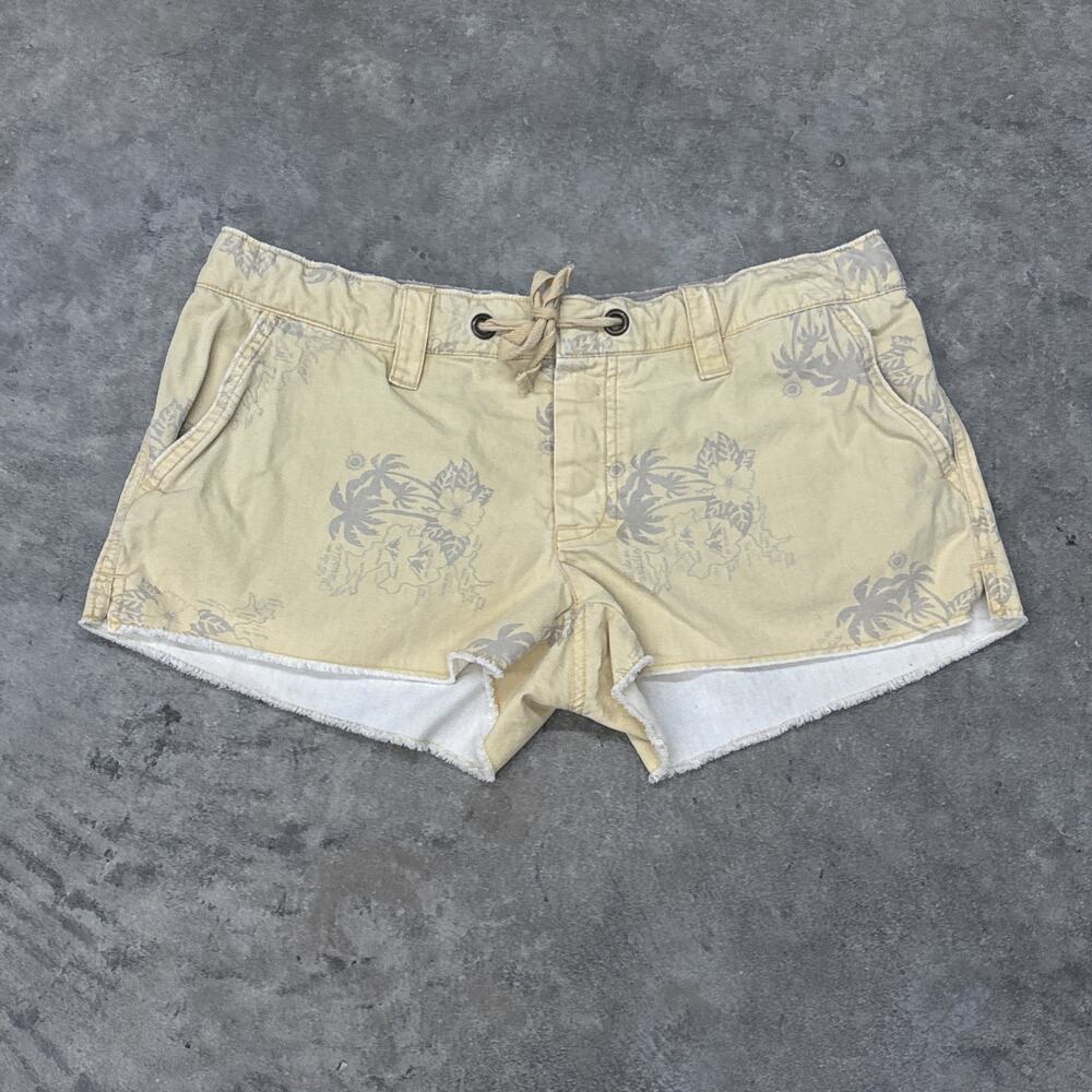 Vtg Y2K American Eagle Womens 6 Mini Shorts Pastel Yellow Buttons Tie Low Rise